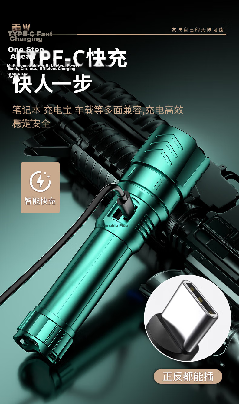 Tianhuo Flashlight Canglong High Brightness Zoomable Long-Range Rechargeable Outdoor Survival Military Use 12