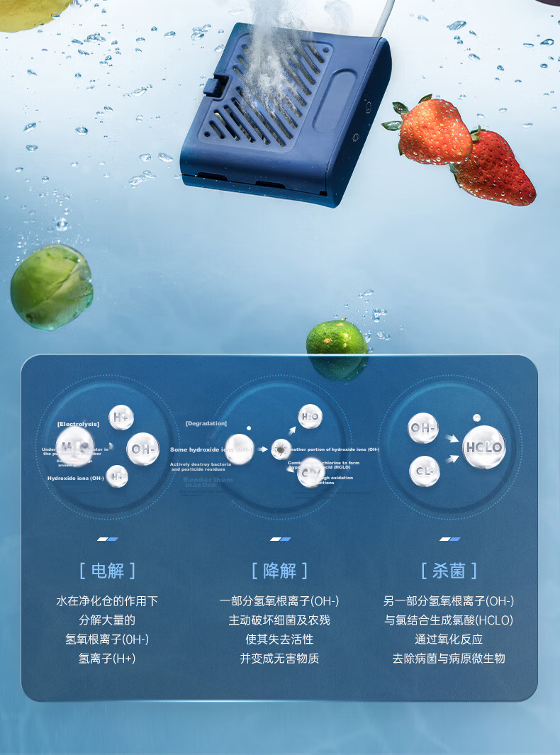 Morphyrichards Fruit and Vegetable Washer Home Dual-Chamber Wired Vegetable Cleaner Vegetable and Fruit Residue Removal Purification Machine MR2061 Luxury Blue 8