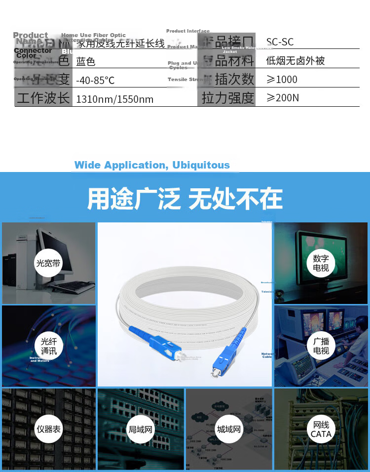 EB-LINK Engineering Telecom-Grade Fiber Optic Extension Cable, Pre-Buried Fiber to Home Line, 20 Meters, SC-SC Single Mode Single Core Large Square Head, for Home Use, Compatible with China Telecom And Mobile Broadband Networks 6