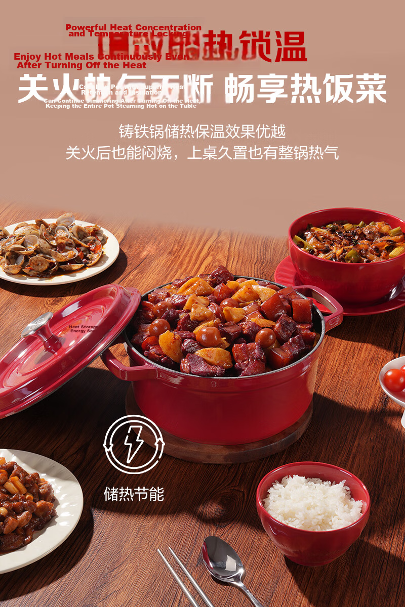 One's Member Enamel Cast Iron Soup Pot 24cm 3.5L Burgundy Multi-Functional Cooking Stew Pot 6