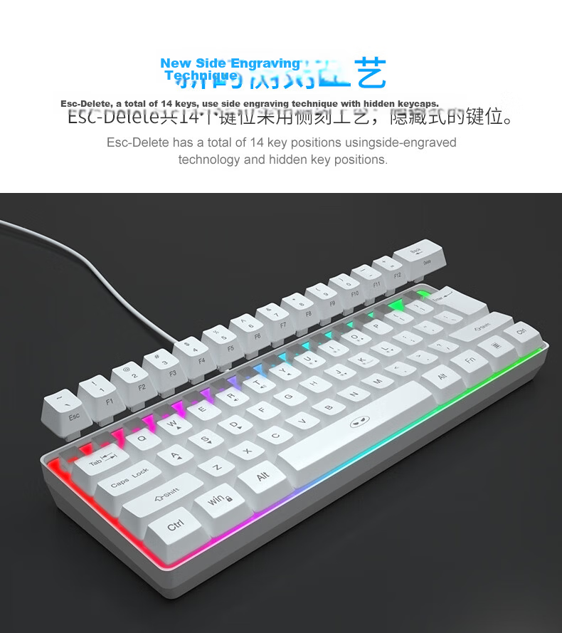 MageGee TS91 Wired Mini Keyboard RGB Backlit Mechanical Feel Gaming Keyboard 61-Key Portable Membrane Keyboard for PC Laptop White 5