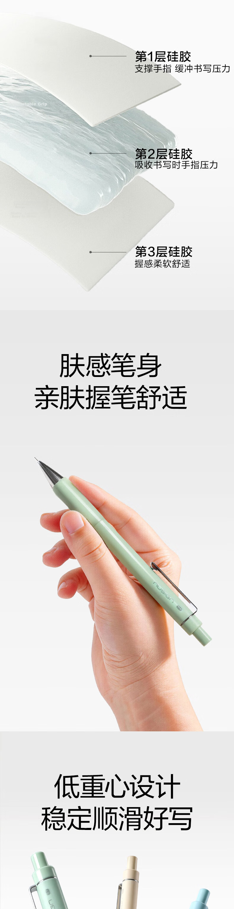 NUSIGN DOTDOT Mechanical Pencil 4-Piece Set Upgraded Tip Cushion Shockproof Break-Resistant Core Posture Correction Student Stationery with 2 Boxes Lead Refills + 1 Dot Eraser Green NS680 1