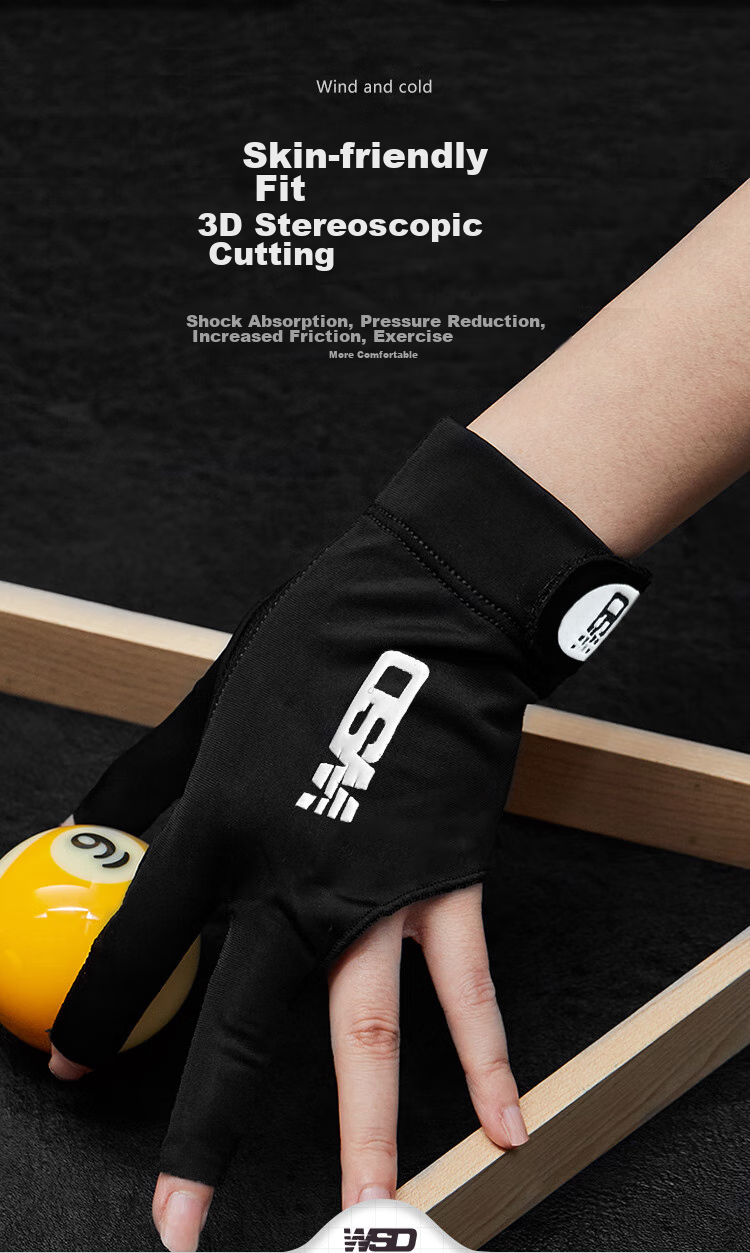 WEISHIDUN Professional Pool Gloves, Three-Finger Breathable Non-Slip Specialized Billiard Cue Accessories for Left-Handed Players 5
