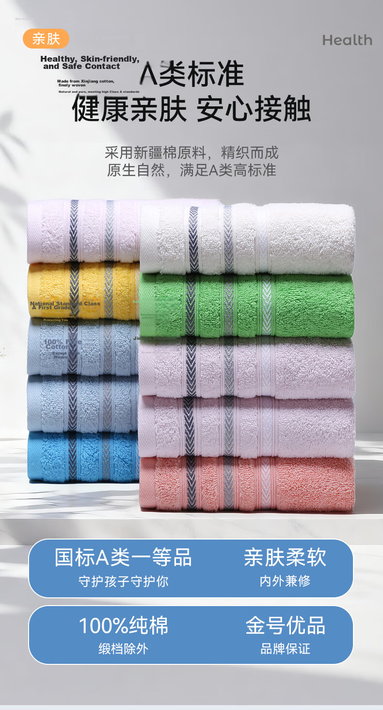 KING SHORE Towels, Two-Pack, Pure Cotton Sports Face Towels, Children's Face Wipes, Cleansing Towels, Blue + Gray, 48g/piece 3