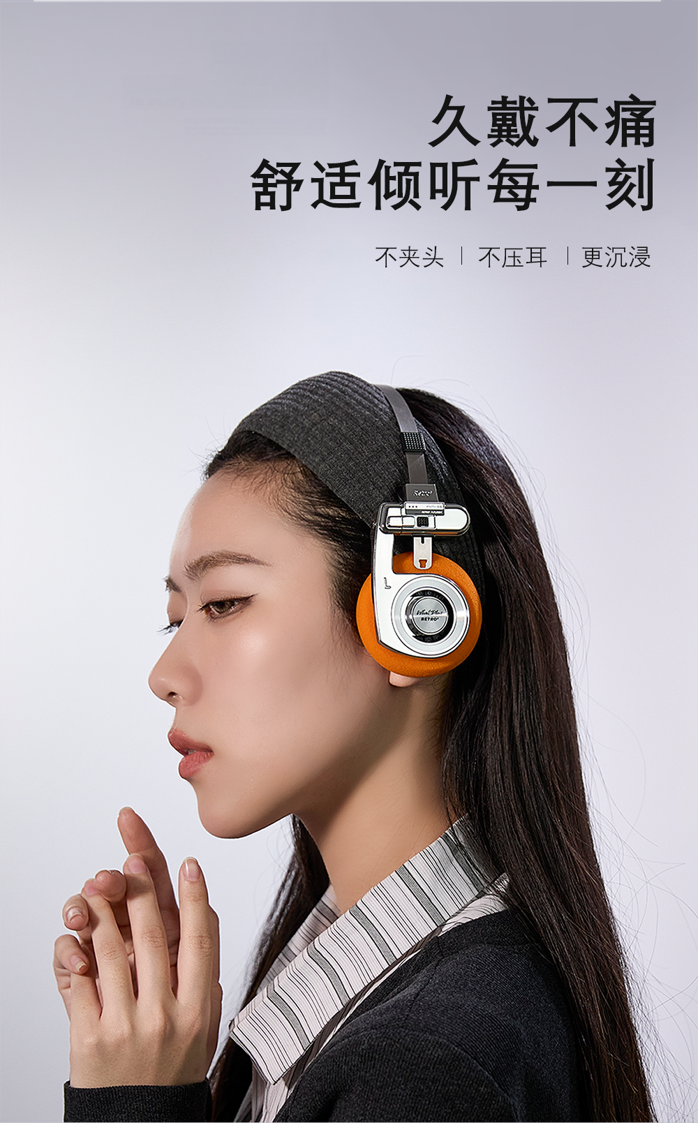 WHATPLUS RETRO3 Wireless Bluetooth Headphones Portable Lightweight Over-Ear Sports Earphones 3rd Gen R3 Cloud Mist Color 5