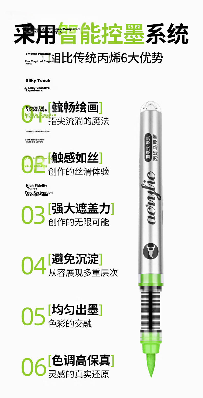 Master Direct Liquid Acrylic Marker 120 Colors Soft Tip Smart Ink Control High Coverage Brush Skin-Friendly Washable Large Capacity Watercolor Pen Student Back-to-School Essential 4