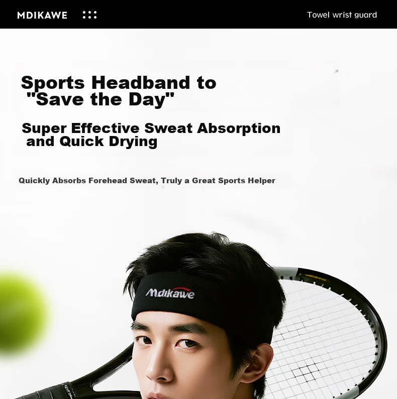 Mdikawe Sports Headband Sweat-Absorbing Band for Men And Women, Running Basketball Sweat-Guiding Headband, Hair Tie, Forehead Band, Black 3
