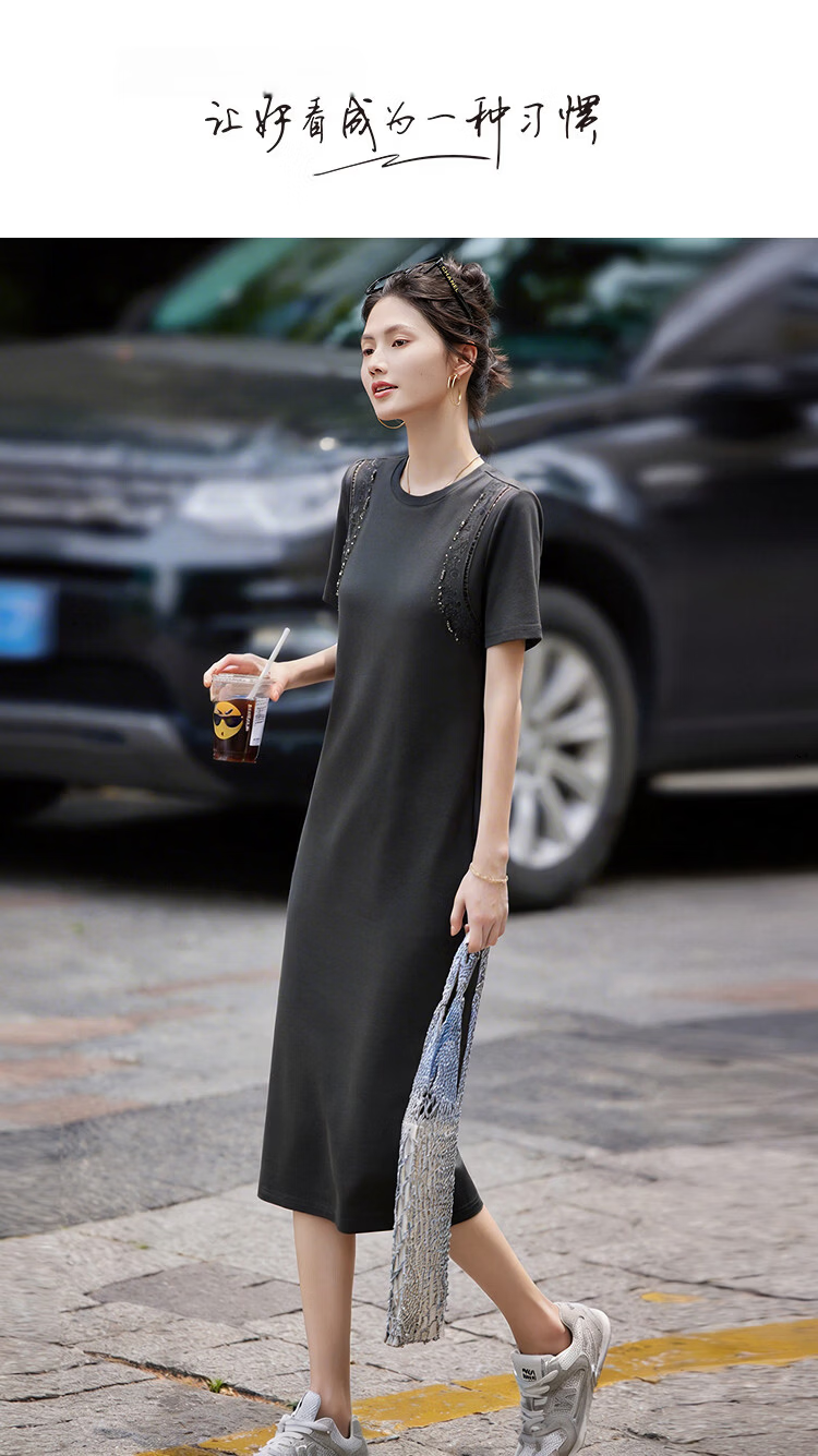 Demana [Cooling Black Technology Sorona] Summer Simple Style Hollow Embroidered Loose Slim Dress for Women High-End Feel 1