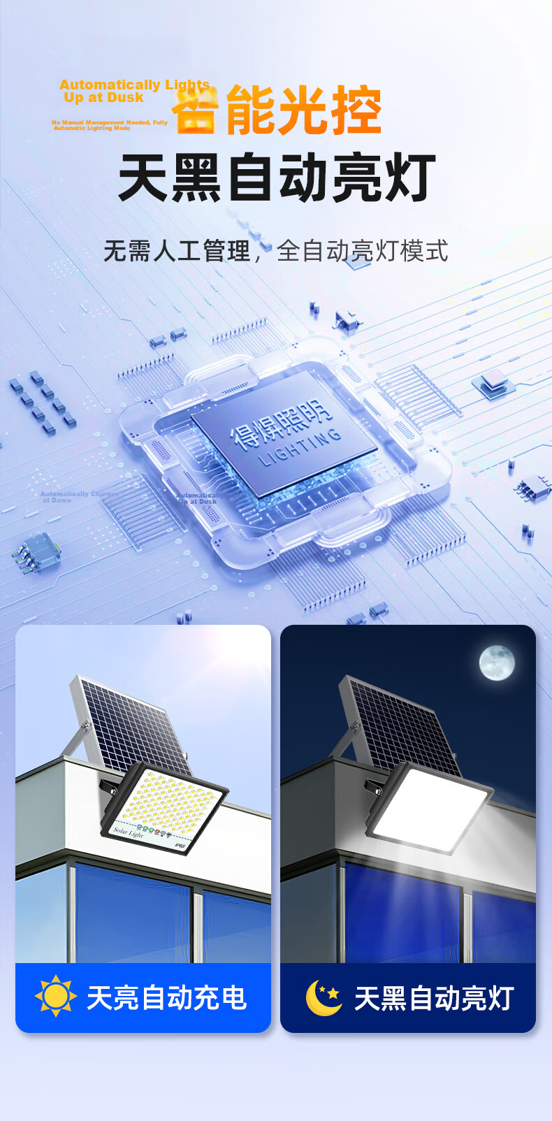 Dexin Solar Outdoor Lighting New Rural Street Light LED Waterproof Floodlight LED Outdoor Light Three-Sided Emitting Split Floodlight 50000-W 8