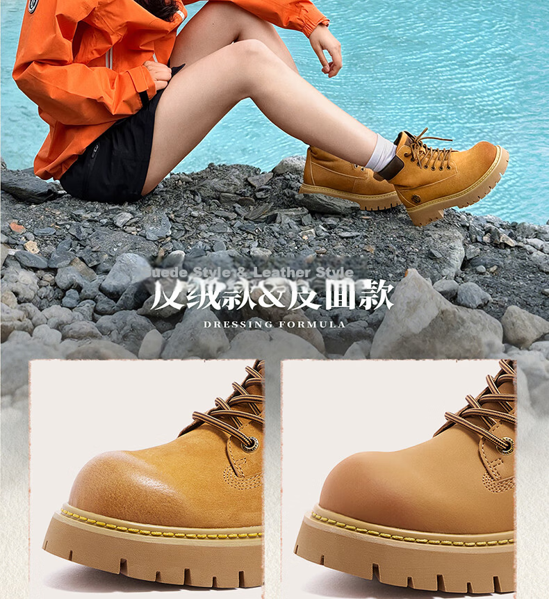 CAMEL [Shanyue] Women's Work Boots, Trendy Thick-Soled Martin Boots, L25W076018A, Khaki (Suede), Size 36 23