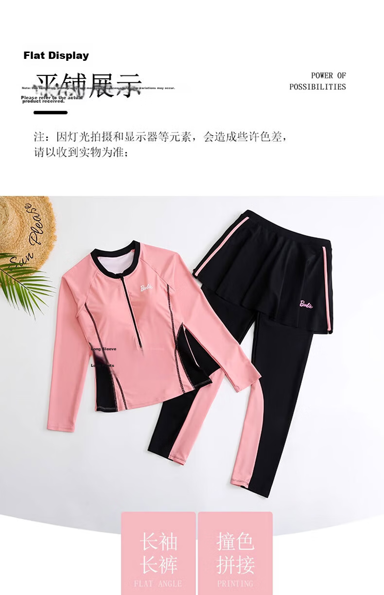 Barbie Two-Piece Swimsuit Set for Women: Conservative Tummy Control Slimming Long Sleeve Top And Long Pants Sports Swimwear for Hot Springs Beach Vacatio 28