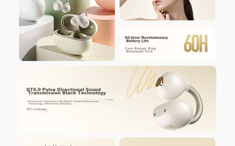 IKF AirClip Bluetooth Earclip Wireless Open Air Conduction Non-In-Ear HiFi Stereo Headphones Fitness Sports Long Battery Life Classic White 19