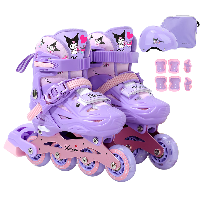 Mesuca & Kuromi Collaboration Kids Beginner Professional Roller Skates Inline Skates Light-Up Wheels Birthday Gift