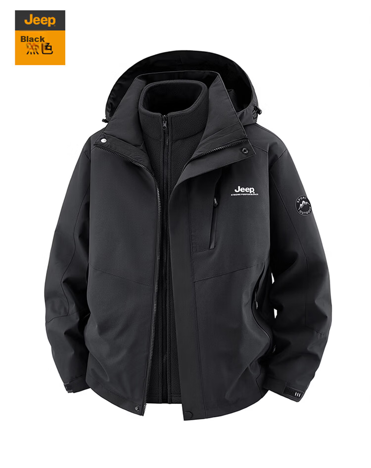 JEEP Men's Autumn Winter 3-in-1 Fleece Lined Jacket Outerwear Dark Gray L 20