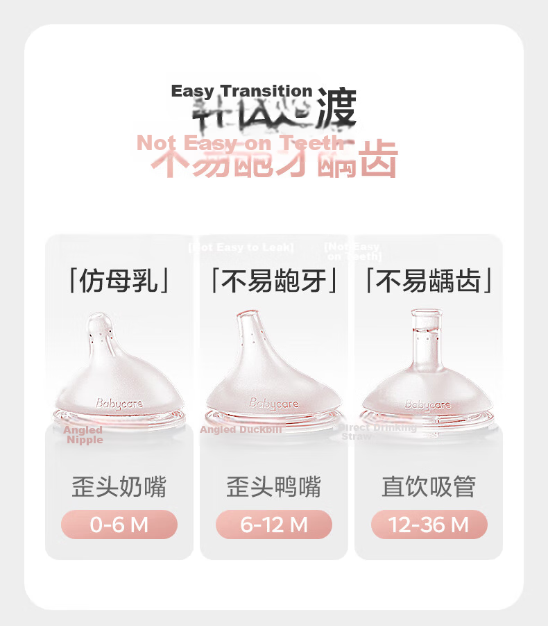 Babycare Lying Bottle, Breast-Like, Newborn Training Cup, PPSU Material, Drop-Resistant, Large Nipple, 240ml, Kekou Pink 13
