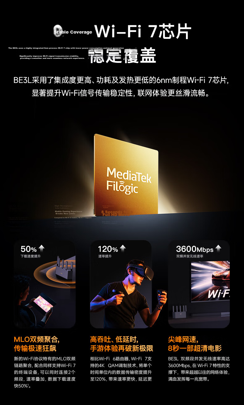 Tenda WiFi7 Cloud Sky BE3600 Home Gigabit Wall-Penetrating Router Signal Booster Whole-Home Mesh Network Amplifier BE3L 3