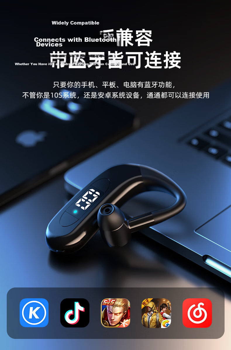 Guiyin A18 2026 New Wireless Bluetooth Earphones Ear-Hook Long Battery Life Sports Running Driving Noise Cancelling Compatible with Huawei Apple Oppo Xiaomi Vivo 9