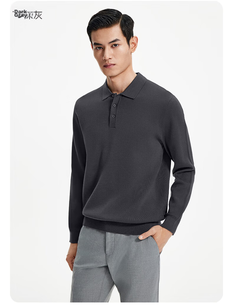 Goldlion Wool Blend Autumn Winter Long Sleeve Knit Sweater Men Solid Color Fashion Textured Pullover Blue Gray XL 16