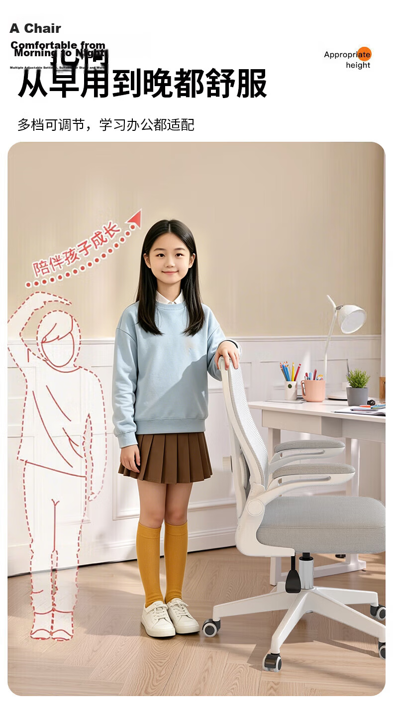 Quanpinwu Computer Chair, Study Chair, Office Chair, Ergonomic Chair, Student Chair, Lumbar Support Chair, Swivel Chair, Gaming Chair, Height Adjustable 4