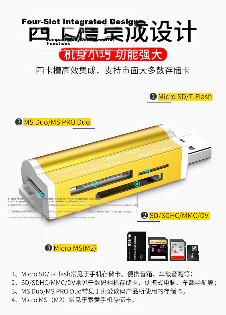 Liantuo USB Multi-Function High-Speed Card Reader SD/TF/CF/XD/MS Cards Support Sony Memory Stick Camera Camcorder PS5 Game Console 8