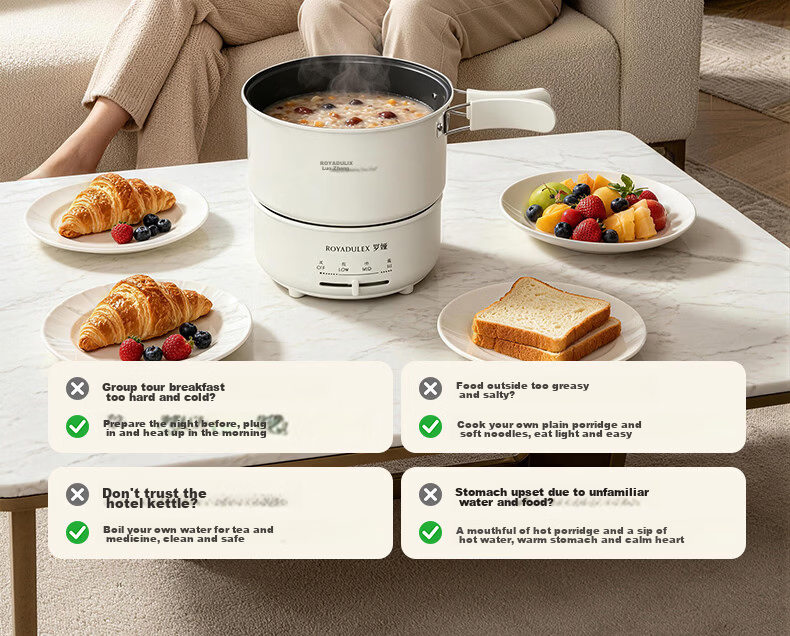 ROYALTY LINE Portable Electric Cooking Pot 1-2 Person Electric Stew Pot Porridge Cooker Small Soup Pot Baby Food Multi-Functional Electric Cooker 0.8L Nordic Green 23