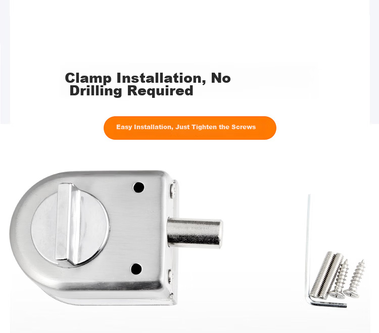 Auburn Bolt No-Drill Glass Door Bolt Lock Hotel Bathroom Single Door Floor Lock Toilet Floor Bolt 822 Silver 5