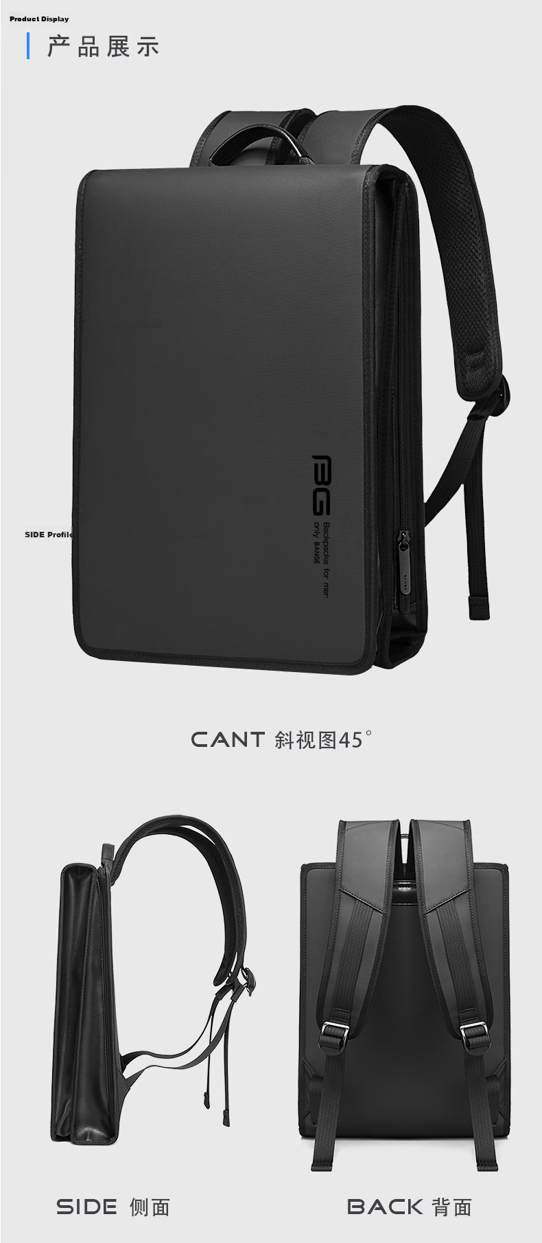 Bange Ultra-thin 14-inch Laptop Bag Minimalist Backpack Fashion Lightweight Commuter Men's Backpack 7252 Black 13