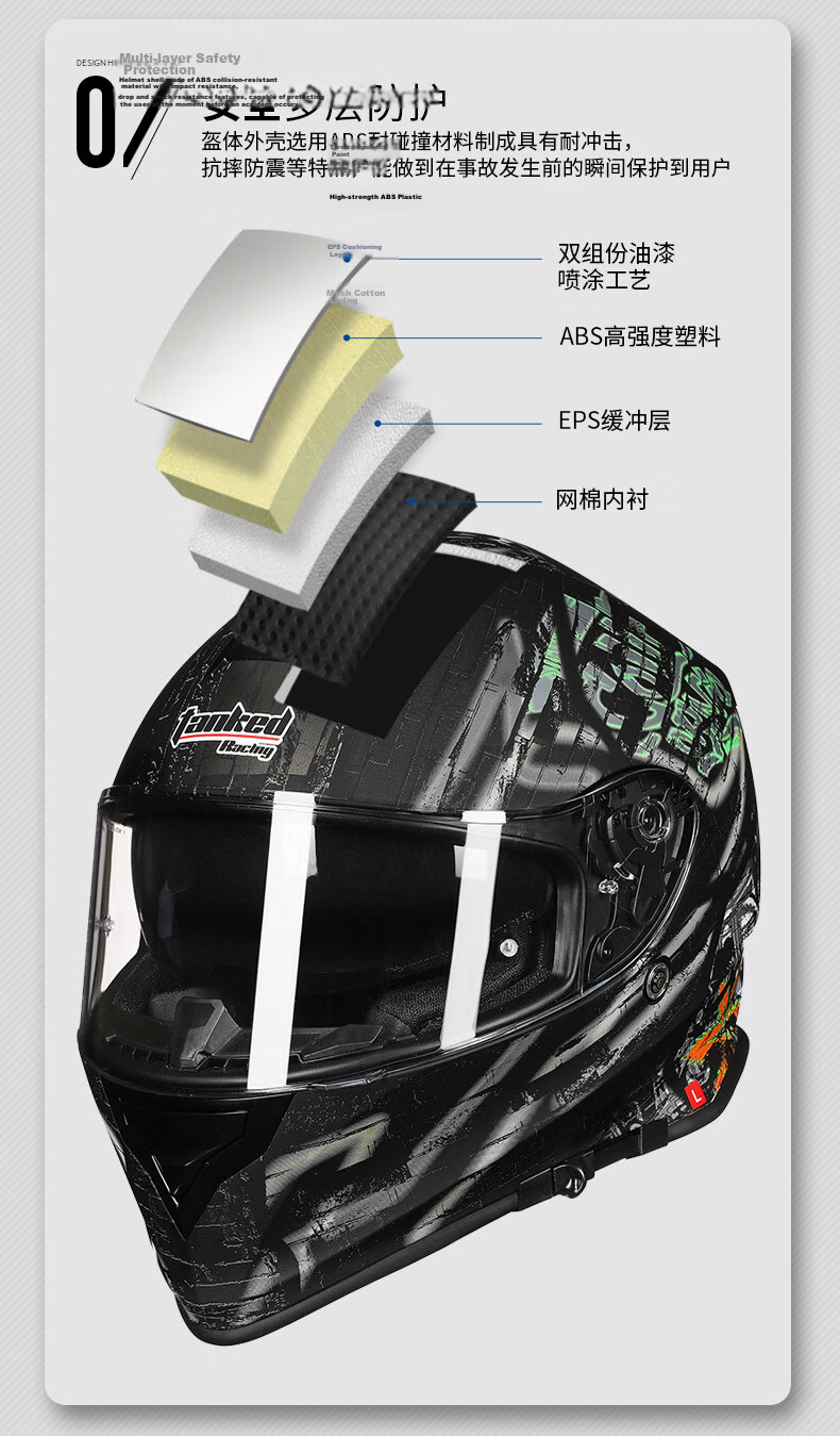Tanked Racing T127 Motorcycle Helmet Full-Face with Dual Visor, Anti-Fog, for Electric Vehicles, All Seasons, Safety Helmet, White Knife Edge Red, 3XL 4