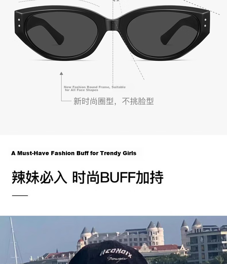 Boshide Cat Eye Sunglasses GM High-End Black Frame Gray Lens Sunglasses for Men and Women 4