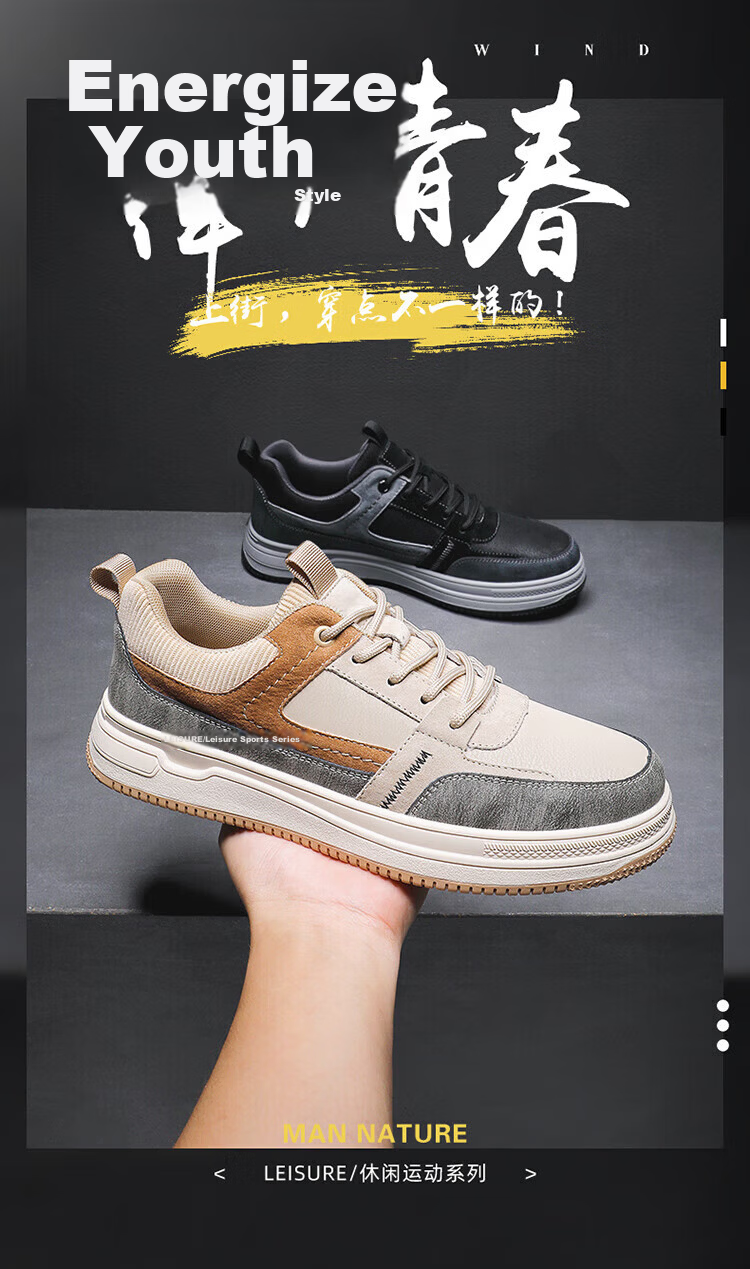 CALIFBULL Casual Men's Low-Top Leather Sneakers Soft Sole Versatile Sports Work Shoes Black Size 42 Spring Summer 3