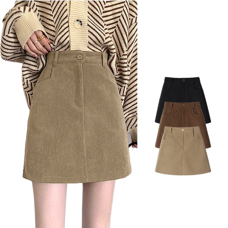 MJ STYLE Corduroy Mini Skirt for Women 2026 Spring Autumn New Korean A-Line High Waist Slim Fit Petite College Style Skirt