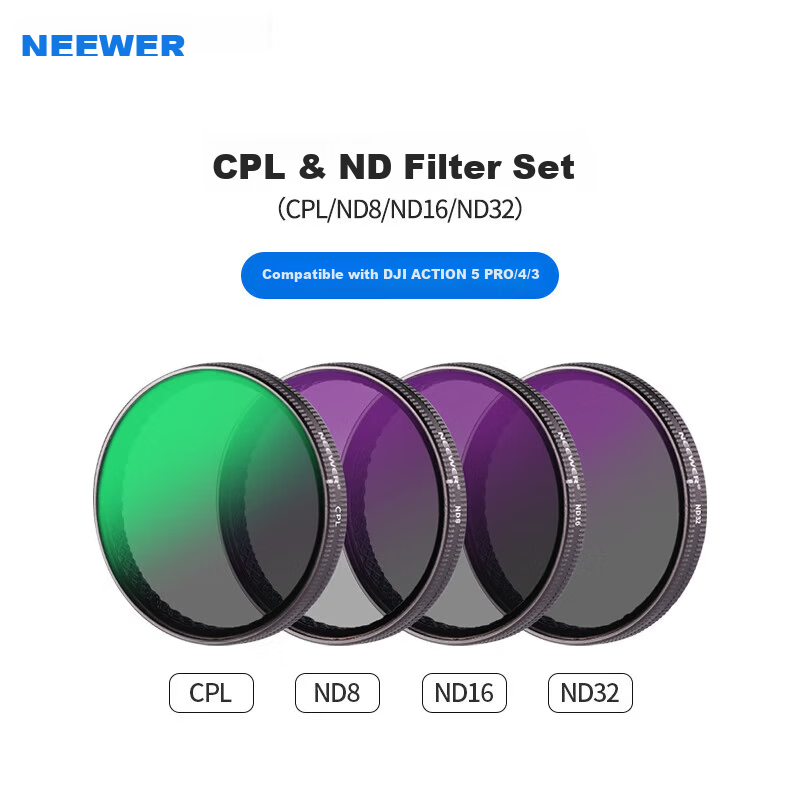 NEEWER DJI Action5 Pro/Action4 Sports Camera Filter Kit CPL Polarizer ND8/16/32/64 Neutral Density Filters