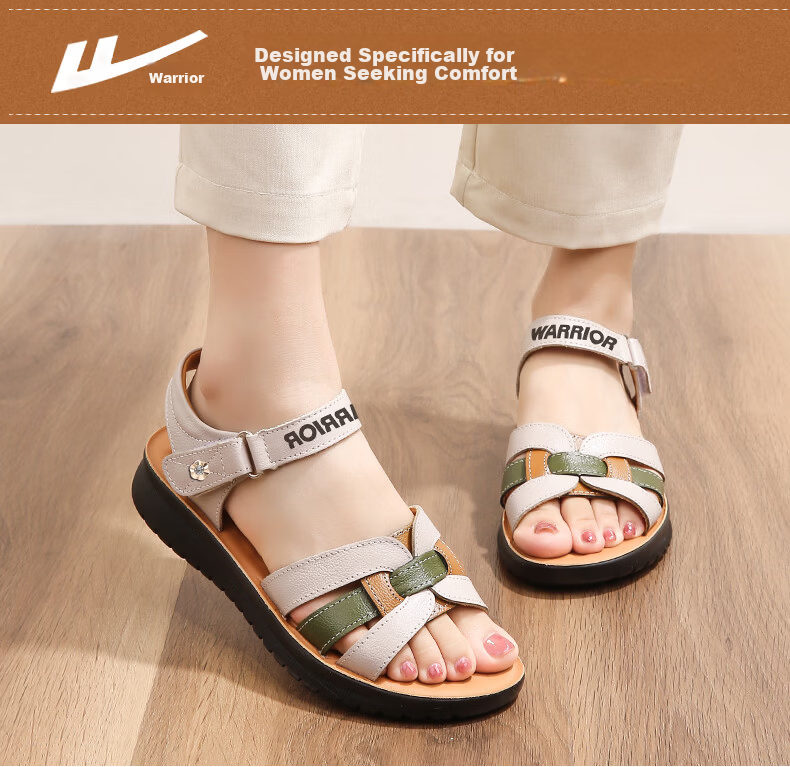 Warrior Mom Sandals 2026 New Summer Non-Slip Soft Sole Genuine Leather Middle-Aged and Elderly Women's Shoes 1150 Green Size 40 2