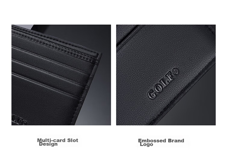 GOLF GOLF Men's Wallet Multi-card Short Wallet Men's Casual Card Holder Retro Printed Large Capacity Leather Clip Horizontal Ticket Clip Business Small Wallet 5V786386J Black 8