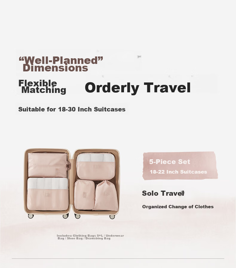 EACHY Travel Storage Bags, Compression Packing Cubes, Luggage Organizer Bags for Business Trips, Clothing Sorting Bags, Travel Set, Gradient Pink, 5-Piece Set 13