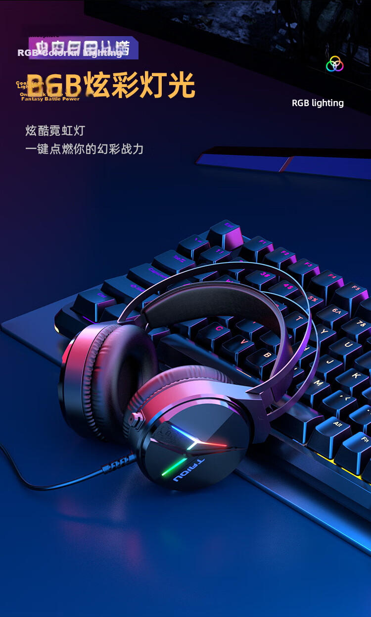Taidu THS306 Phantom Dragon Eye Gaming Headset Wired USB 7.1 Surround Sound Wing-style Headband PUBG Delta Operation White Blue 10