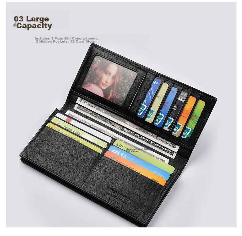 Hush Puppies Men's Genuine Leather Casual Long Wallet Multi-Card Holder Birthday Gift Practical Wallet for Boyfriend 13