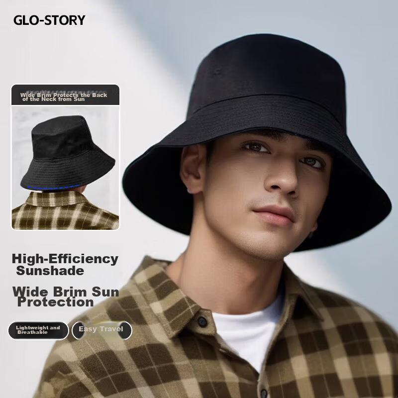 GLO-STORY Unisex Sunshade Hat Large Brim UV Protection Fisherman Hat Sunscreen Cap for Men and Women