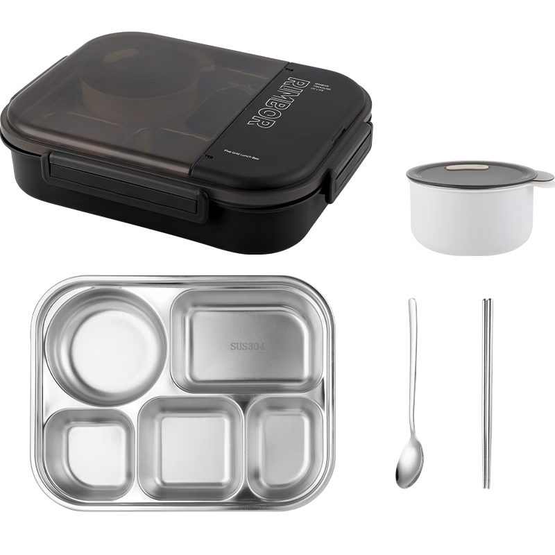 Guangyi 304 Stainless Steel Primary School Lunch Box Large Capacity Microwaveable Black Bento Box with Utensils GY7330
