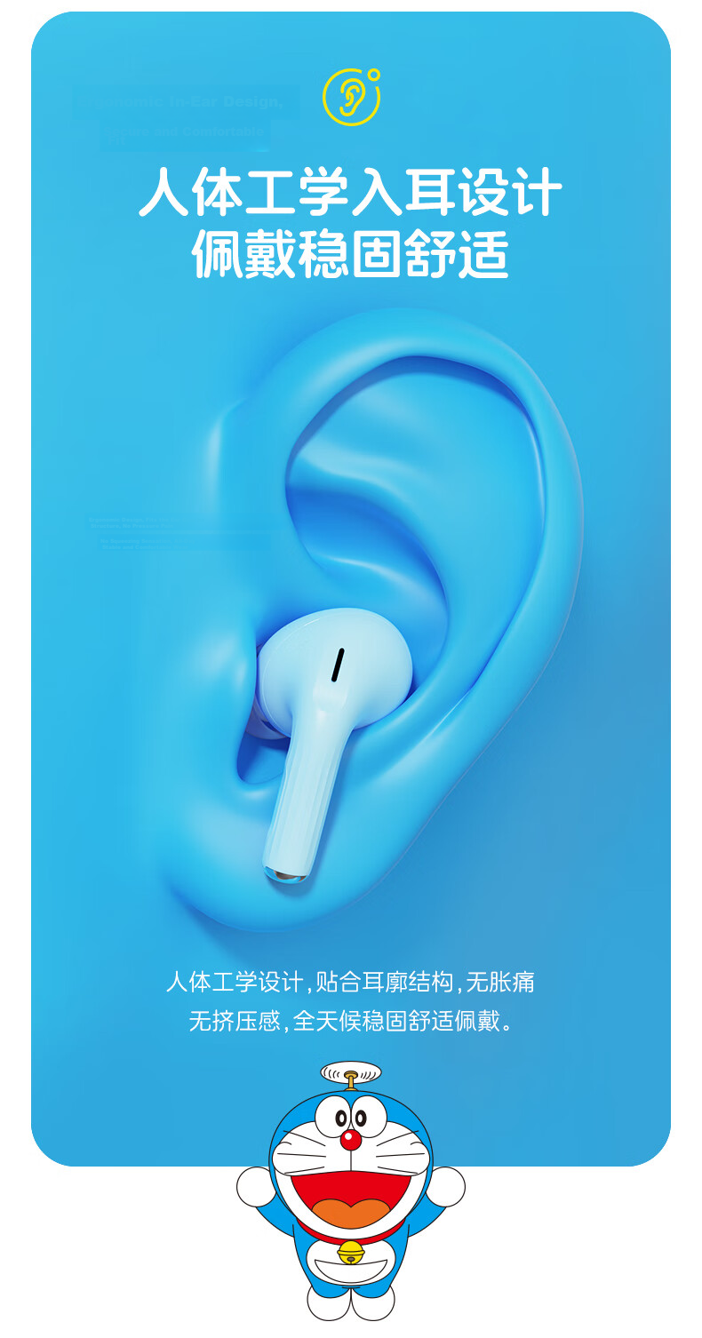 ROCK Doraemon Touchscreen Bluetooth In-Ear Earphones Soft Earplugs Noise Cancelling Call Long Battery Life Lossless Sound Sports Gaming Valentine's Day Gift for Men and Women 9