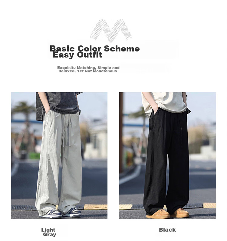 MARK FAIRWHALE Men's Ice Silk Thin Summer American Style Wide-Leg Casual Straight-Leg Sports Pants Youth Long Pants 10