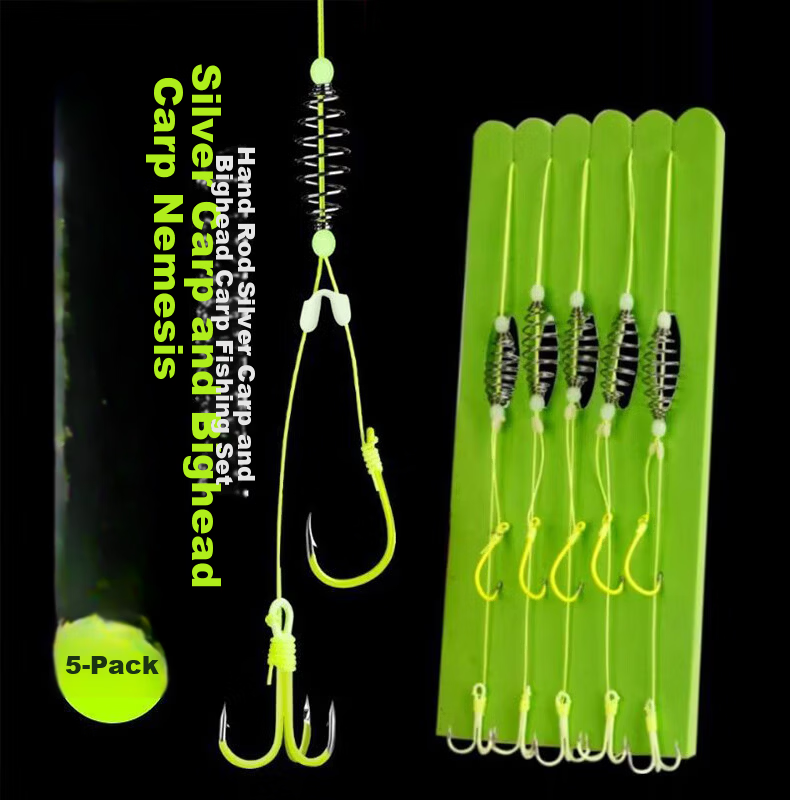Grsaed Silver Carp Fishing Set No.10 Silver Carp Leader Line Hook Anchor Hook Float Fishing Silver Carp Spring Hook Pre-tied Fish Hook Kit 1