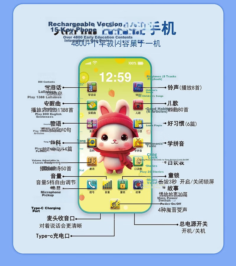 COOKSS Kids Educational Toy Phone for Babies 1-3 Years Old Realistic Phone Birthday Gift for Boys and Girls 5