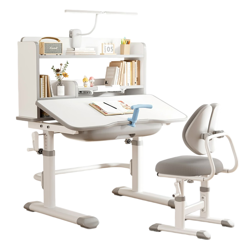 ZUNMIAN Children's Study Desk and Chair Set Adjustable Writing Desk for 6-18 Years Old Primary and Secondary Students 80cm Gray