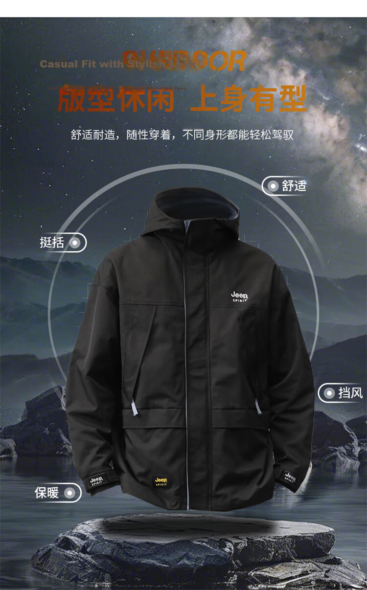 JEEP SPIRIT Men's Spring Autumn Windproof Tactical Jacket Casual Coat Gray XL 4