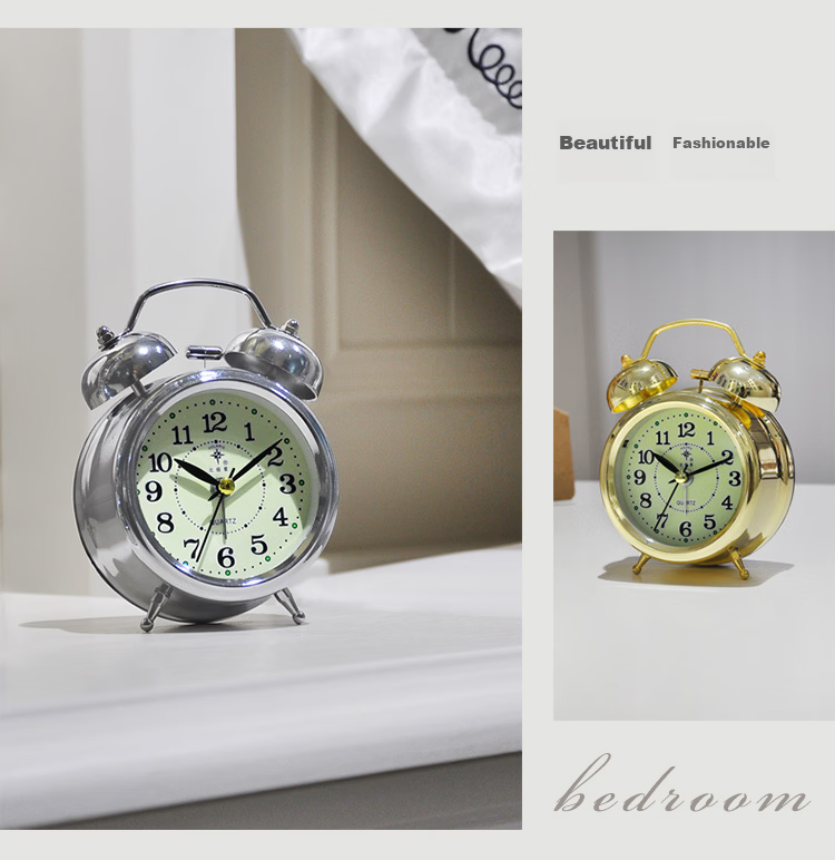 POLARIS Vintage Quartz Alarm Clock Luminous Creative Student Kids Bedroom Bedside Night Light Alarm 6008 Gold Back to School Season 5