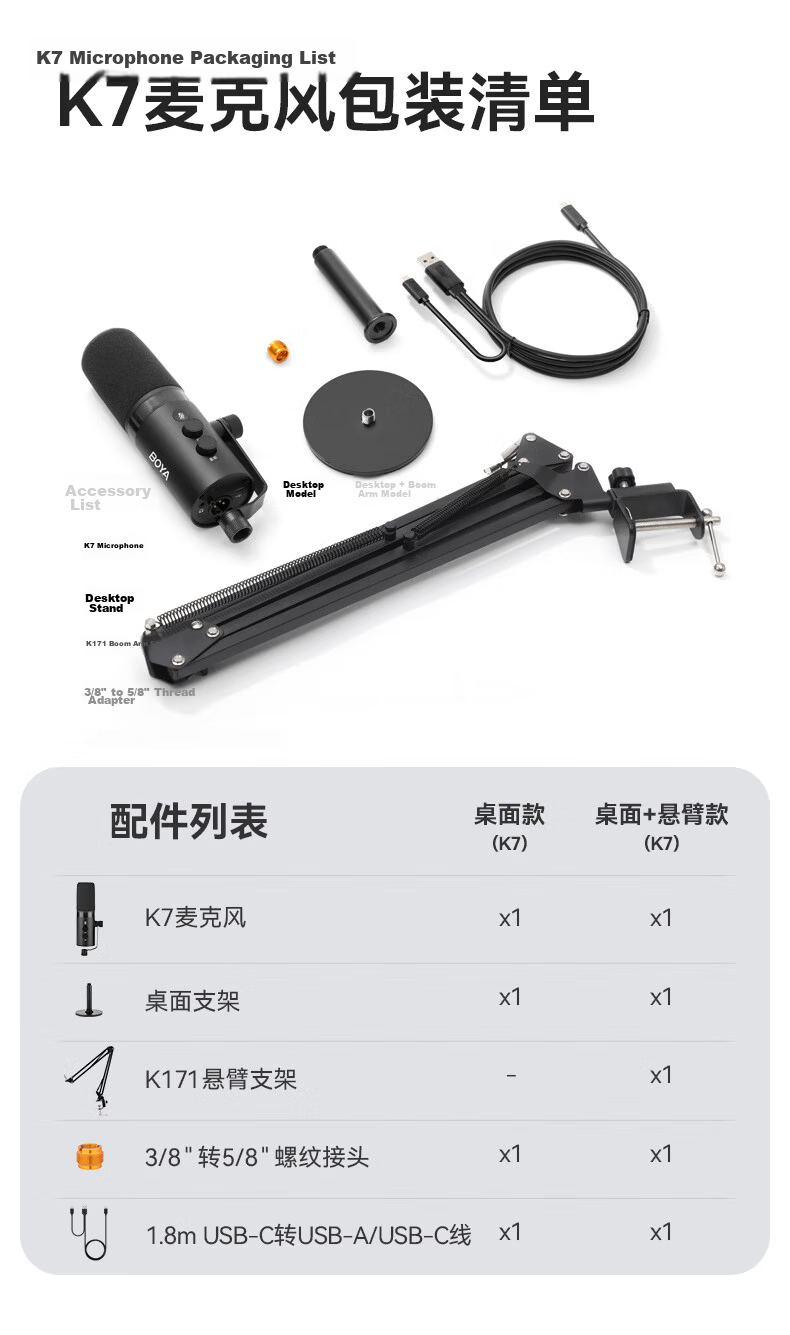 BOYA K7 Dynamic Microphone Professional Live Streaming Microphone Computer Microphone Mobile K-Singing Host Recording Dubbing Gaming Conference Microphone with Built-in Sound Card Desktop Recording Mi 15