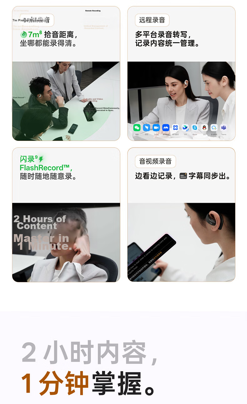 IFLYTEK AI Open Conference Headset Air2 Ice Gray Translation Headset Translation Device Smart Wireless Bluetooth Earphones Over-Ear Long Battery Life Compatible with Apple Huawei Xiaomi 7