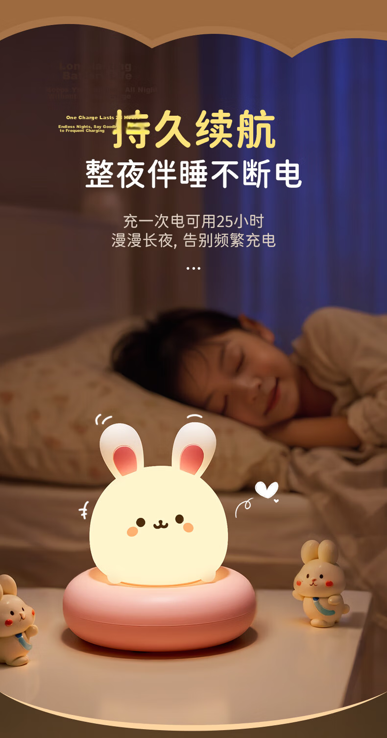Xifeng Night Light Bedroom Sleep Lamp Children's Pat Light Baby Nursing Eye Protection Maternity Rechargeable Bedside Lamp Sleep Companion 7