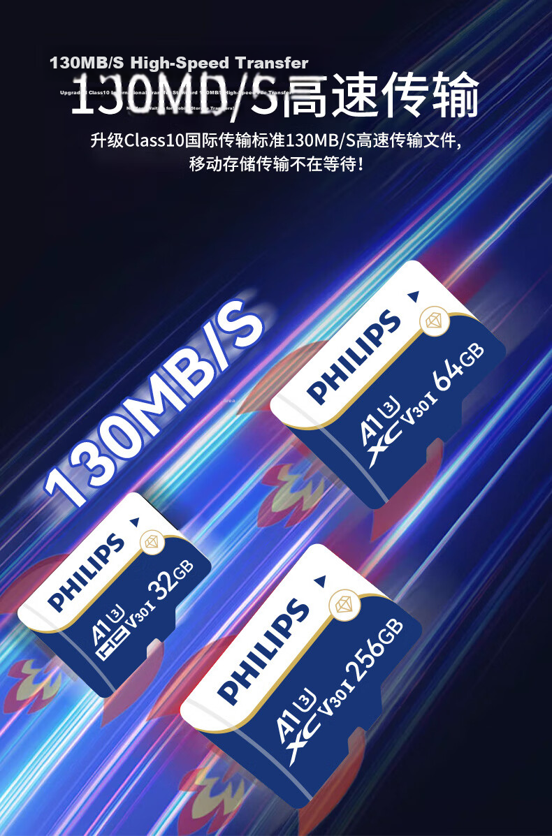 PHILIPS 128GB TF (MicroSD) Memory Card U3 V30 High-Speed Durable Storage Card for Dashcams & Security Surveillance Read Speed 100MB/s 3